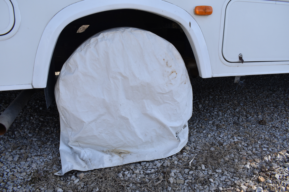 Tire of an RV in a tire cover