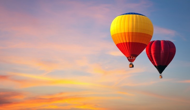 hot air balloons with sunset