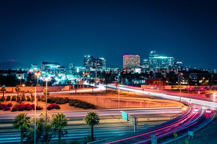Phoenix at night with cars driving