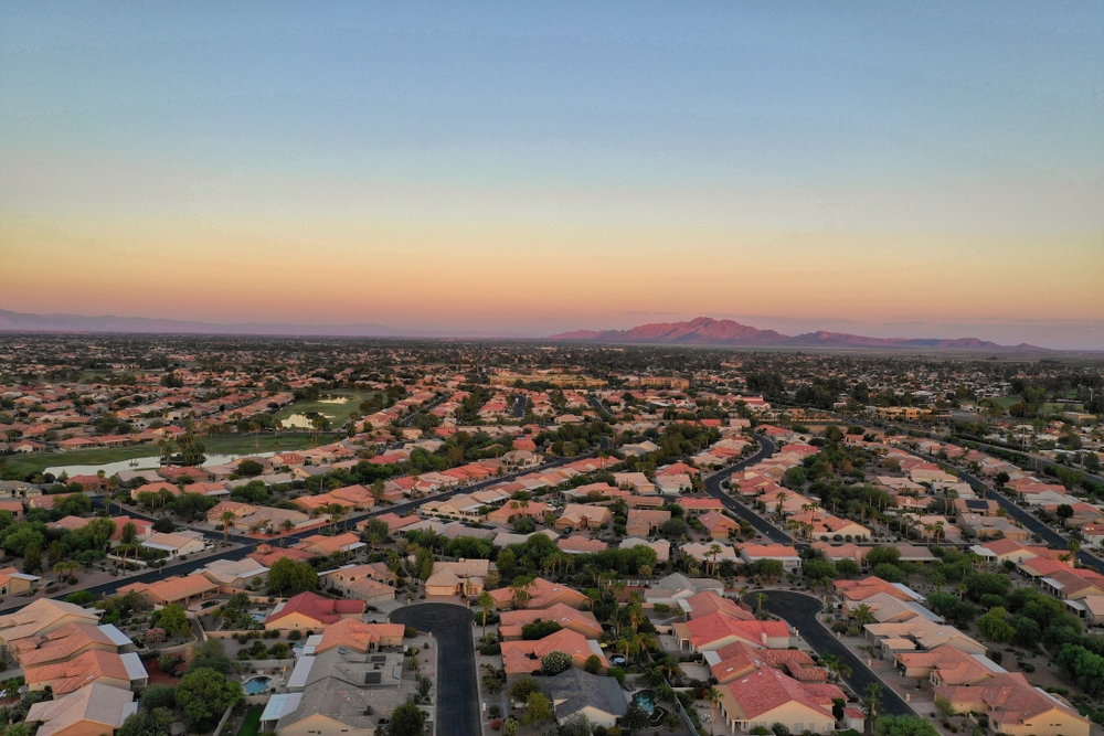 Aerial view of Chandler neighborhood at sunrise
