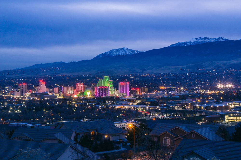 Aerial view of Reno at night