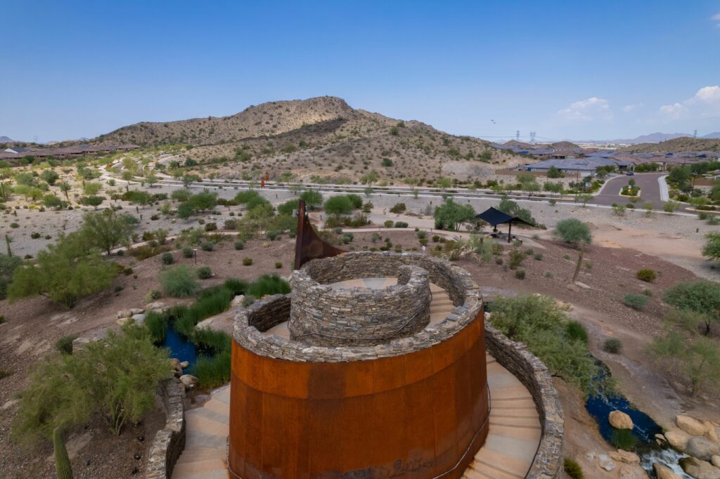 Aerial view of Estrella Star Tower in the countryside in Goodyear, Arizona